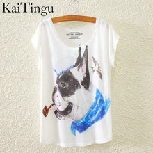 Load image into Gallery viewer, KaiTingu 2016 Brand New Fashion Spring Summer Harajuku Short Sleeve T Shirt Women Tops Glasses Dog Printed T-shirt White Clothes