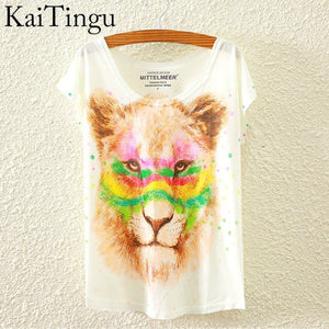 KaiTingu 2016 Brand New Fashion Spring Summer Harajuku Short Sleeve T Shirt Women Tops Glasses Dog Printed T-shirt White Clothes