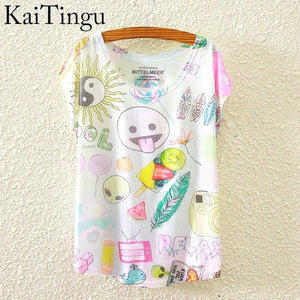 KaiTingu 2016 Brand New Fashion Spring Summer Harajuku Short Sleeve T Shirt Women Tops Glasses Dog Printed T-shirt White Clothes