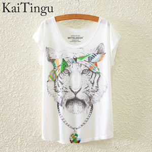 KaiTingu 2016 Brand New Fashion Spring Summer Harajuku Short Sleeve T Shirt Women Tops Glasses Dog Printed T-shirt White Clothes