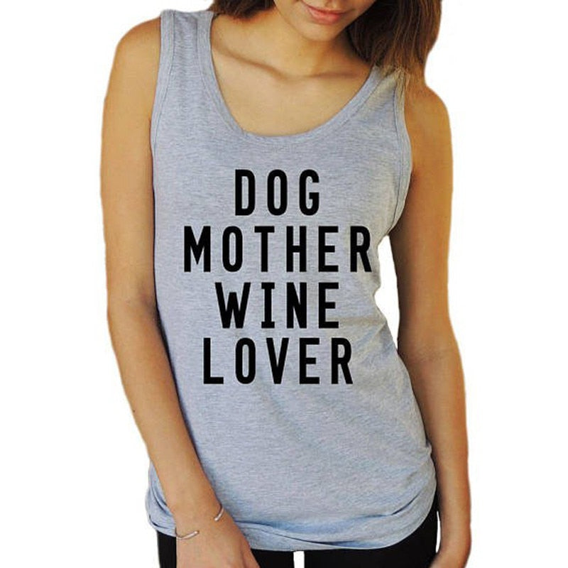 WT0087 New Summer Dog Mother Wine Lover Top Funny Letter Print Women Tshirts