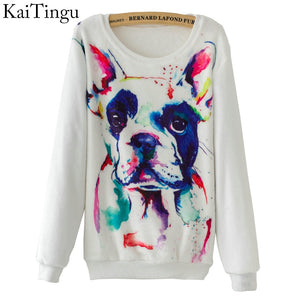 KaiTingu 2016 New Fashion Autumn Long Sleeve Flannel Women Tracksuit Hoodie Dog Print Casual Ladies Tops Pullover Sweatshirt